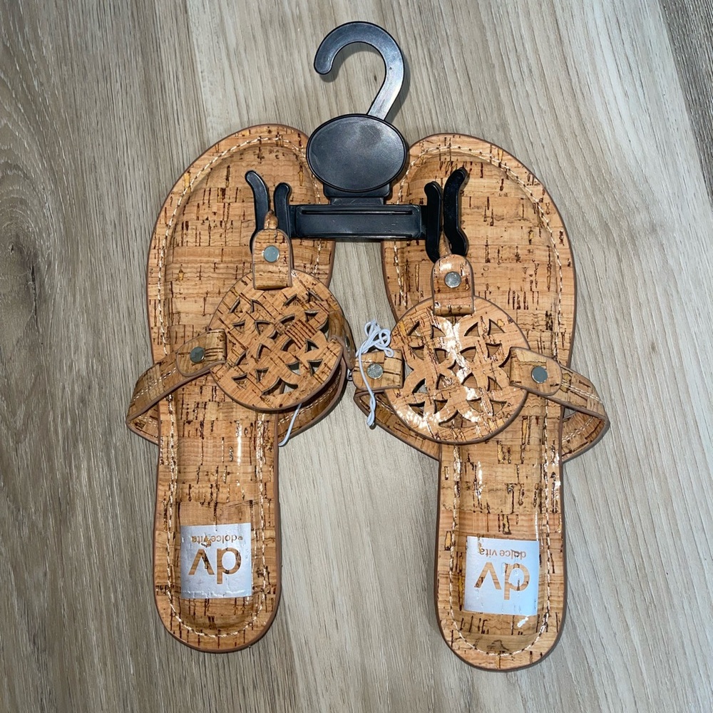 dv Cork Patterned Slide Sandals in Natural Tan
